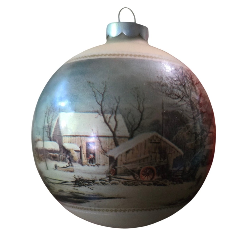 Vintage 1973 Corning Glass Currier & Ives Winter in the Country Ornament Boxed